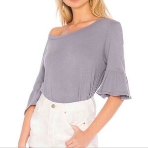 Splendid Ruffle Sleeve Scoop Neck TShirt Tan Size Small